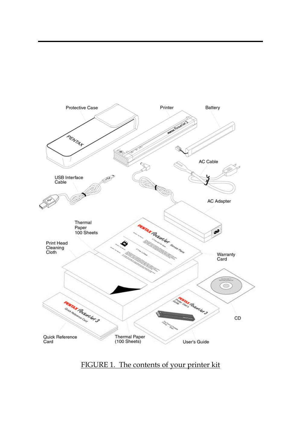 Figure 1. the contents of your printer kit, Chapter 1 – setting up the printer, Unpacking the printer | Chapter 1 - setting up the printer | Epson 3 User Manual | Page 13 / 100