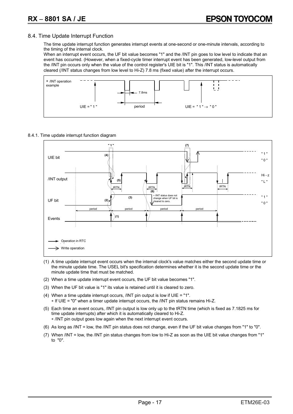 Rx − 8801 sa / je, Time update interrupt function | Epson RX-8801SA/JE User Manual | Page 20 / 34