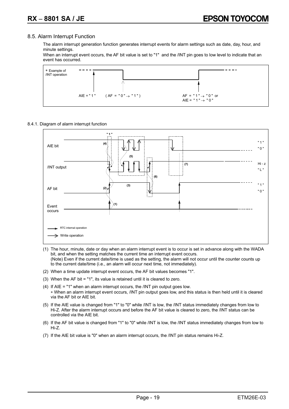 Rx − 8801 sa / je, Alarm interrupt function | Epson RX-8801SA/JE User Manual | Page 22 / 34