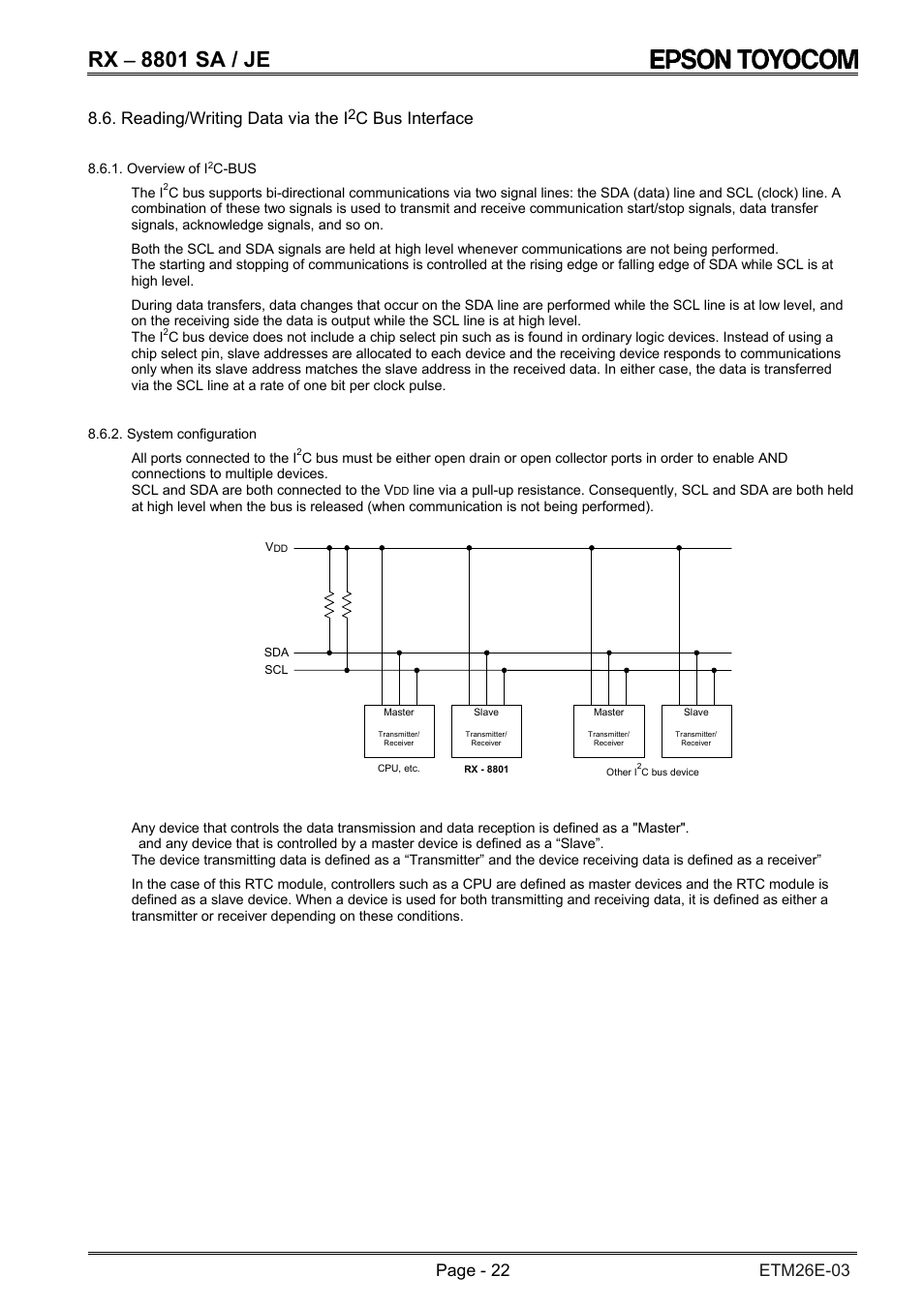 Rx − 8801 sa / je, Reading/writing data via the i, C bus interface | Epson RX-8801SA/JE User Manual | Page 25 / 34