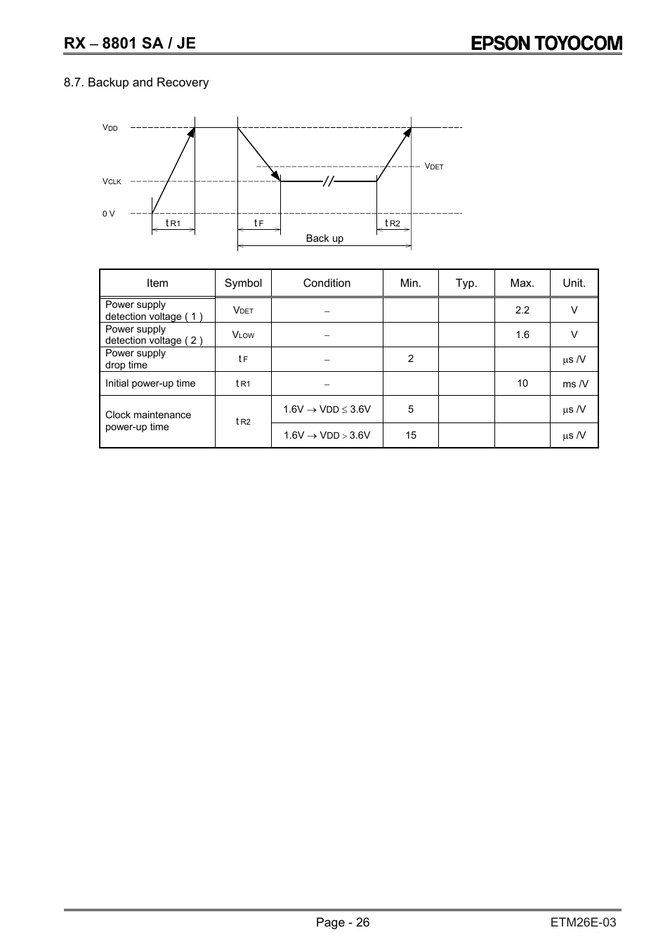 Rx − 8801 sa / je, Backup and recovery | Epson RX-8801SA/JE User Manual | Page 29 / 34