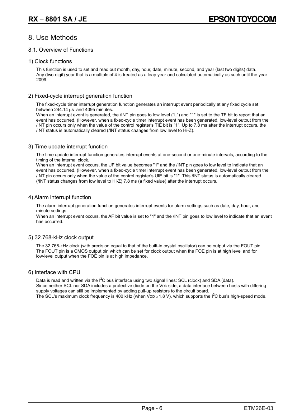 Rx − 8801 sa / je, Use methods | Epson RX-8801SA/JE User Manual | Page 9 / 34