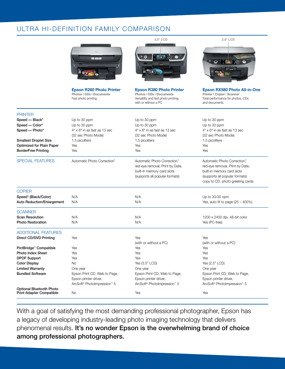 Ultra hi-definition family comparison | Epson R Series User Manual | Page 3 / 6