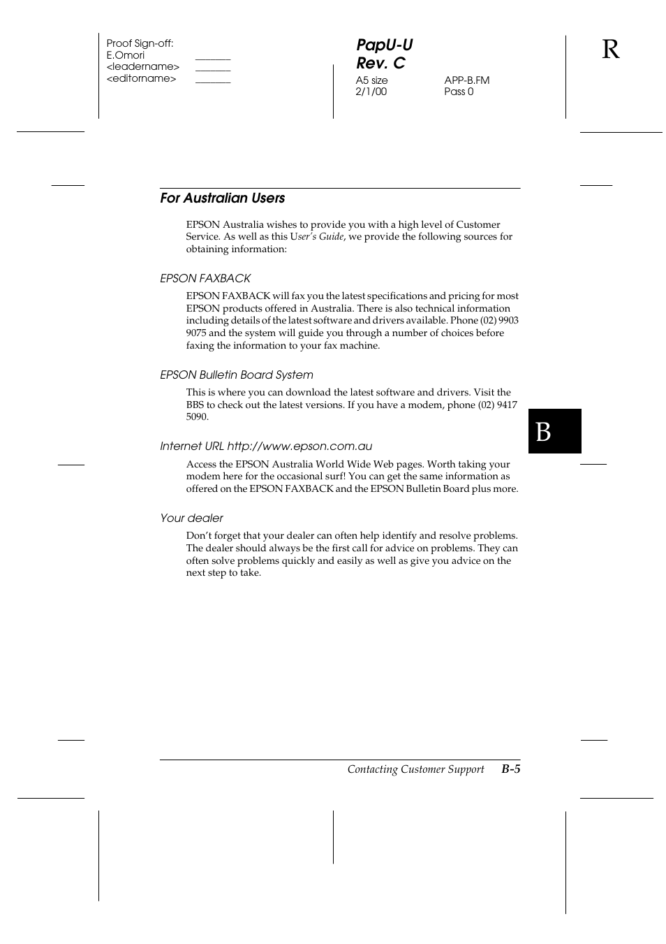 For australian users, Papu-u rev. c | Epson GT-7000 User Manual | Page 105 / 120