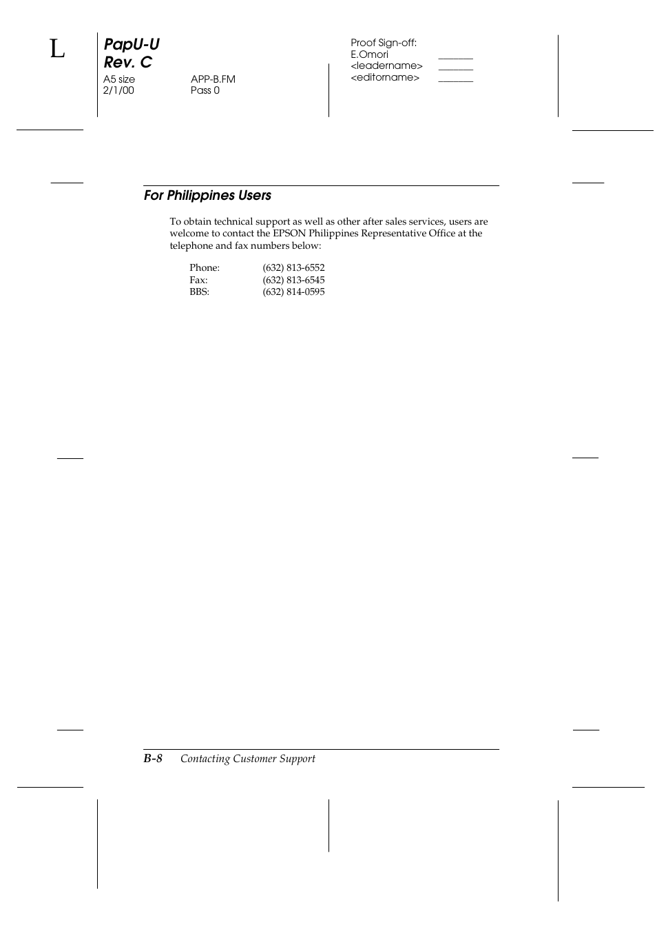 For philippines users, Papu-u rev. c | Epson GT-7000 User Manual | Page 108 / 120