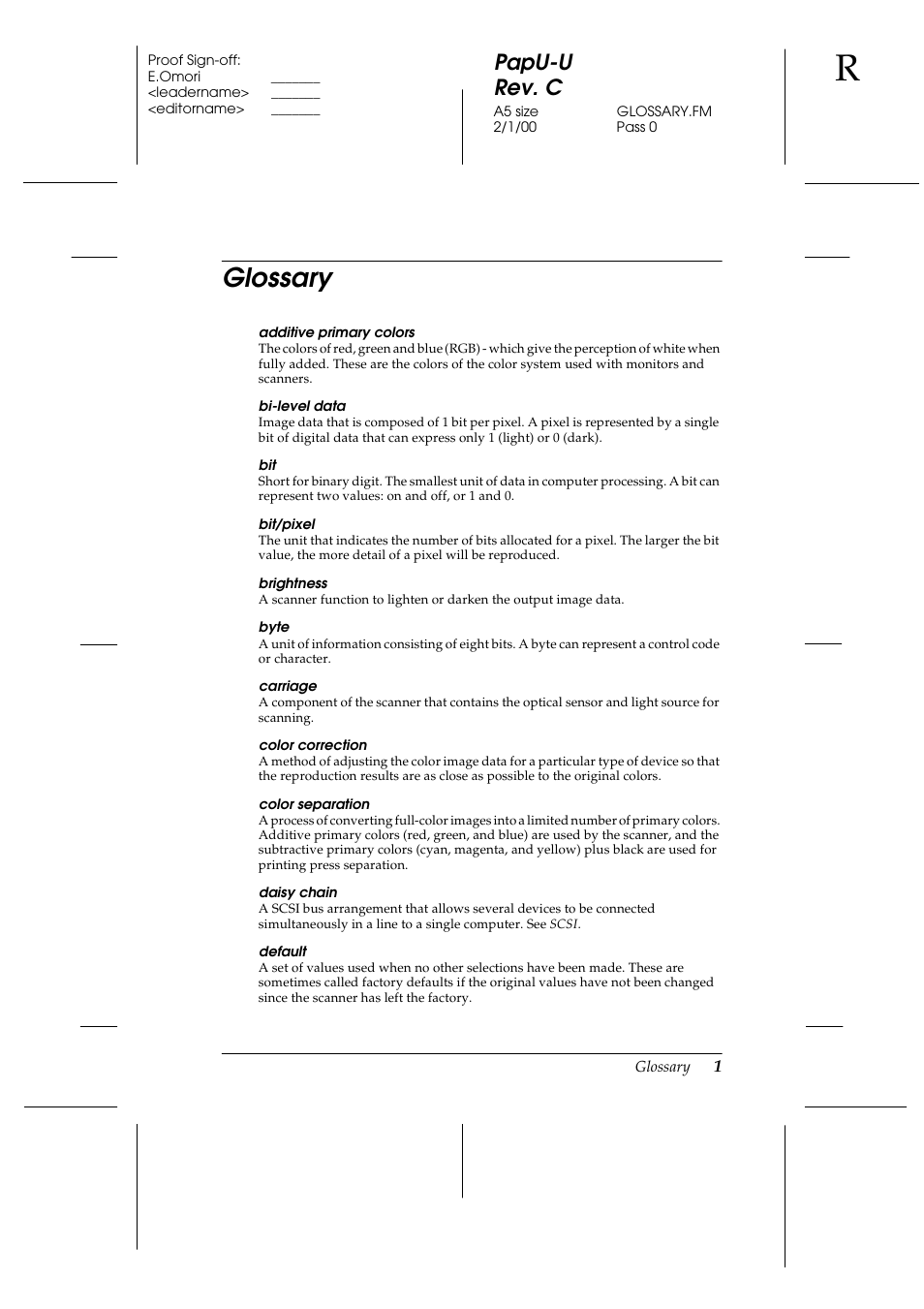 Glossary, Papu-u rev. c | Epson GT-7000 User Manual | Page 109 / 120
