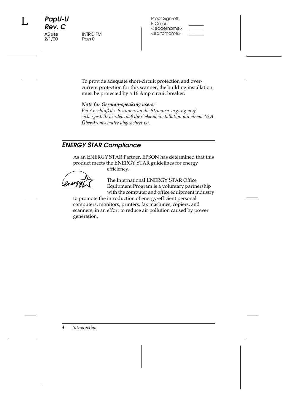 Energy star compliance, Papu-u rev. c | Epson GT-7000 User Manual | Page 12 / 120