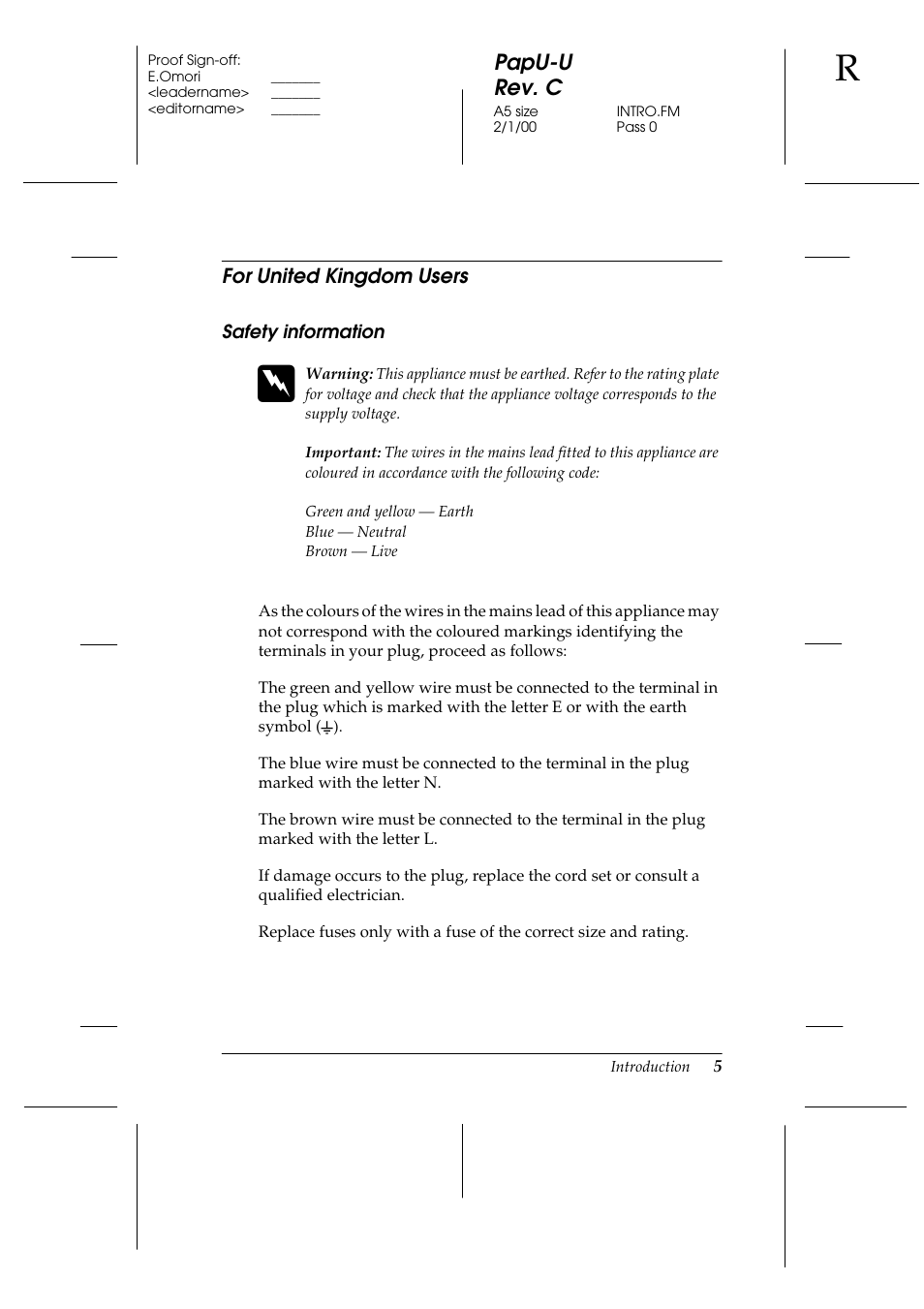 For united kingdom users, Safety information, Papu-u rev. c | Epson GT-7000 User Manual | Page 13 / 120