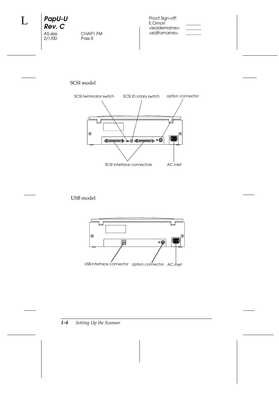 Papu-u rev. c, Scsi model, Usb model | Epson GT-7000 User Manual | Page 18 / 120