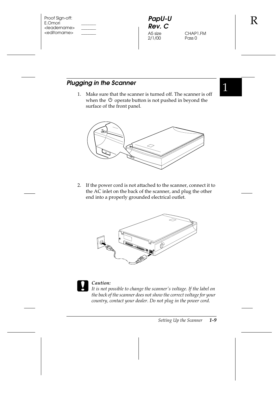 Plugging in the scanner, Plugging in the scanner -9, Papu-u rev. c | Epson GT-7000 User Manual | Page 23 / 120