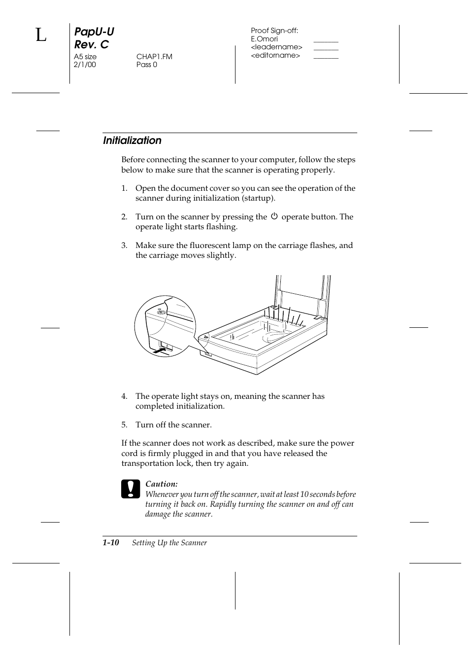 Initialization, Initialization -10, Papu-u rev. c | Epson GT-7000 User Manual | Page 24 / 120