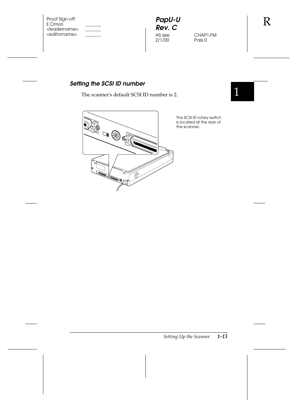 Setting the scsi id number, Setting the scsi id number -13, Papu-u rev. c | Epson GT-7000 User Manual | Page 27 / 120