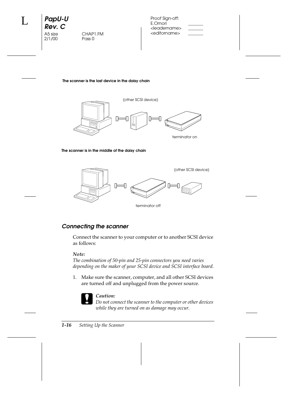 Connecting the scanner, Connecting the scanner -16, Papu-u rev. c | Epson GT-7000 User Manual | Page 30 / 120