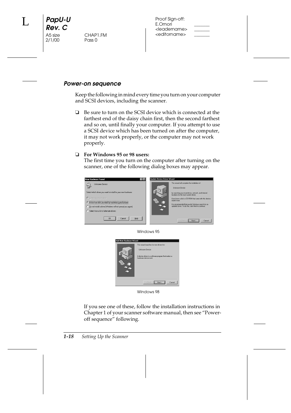 Power-on sequence, Power-on sequence -18, Papu-u rev. c | Epson GT-7000 User Manual | Page 32 / 120