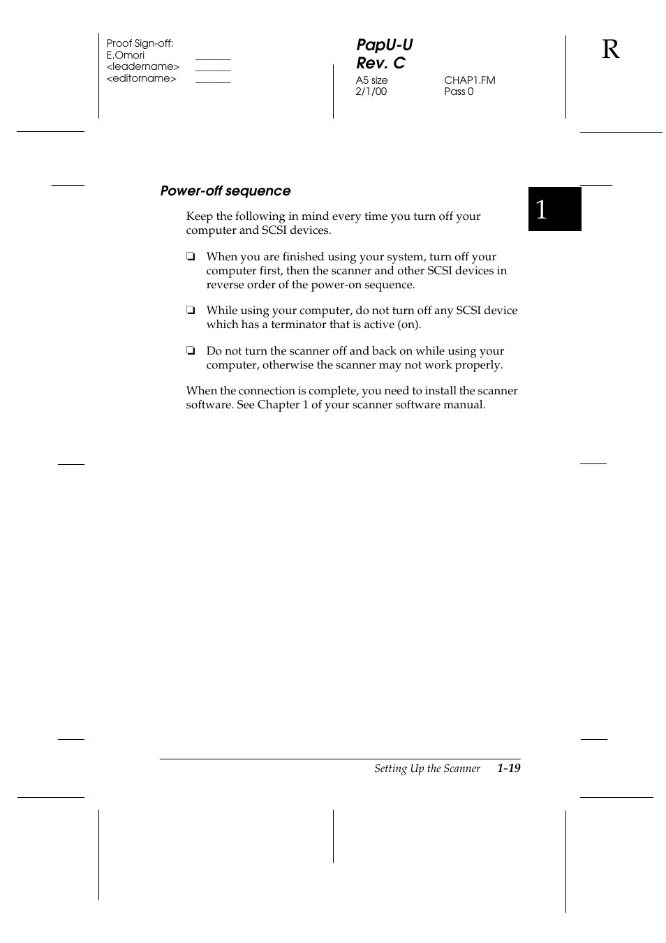 Power-off sequence, Power-off sequence -19, Papu-u rev. c | Epson GT-7000 User Manual | Page 33 / 120