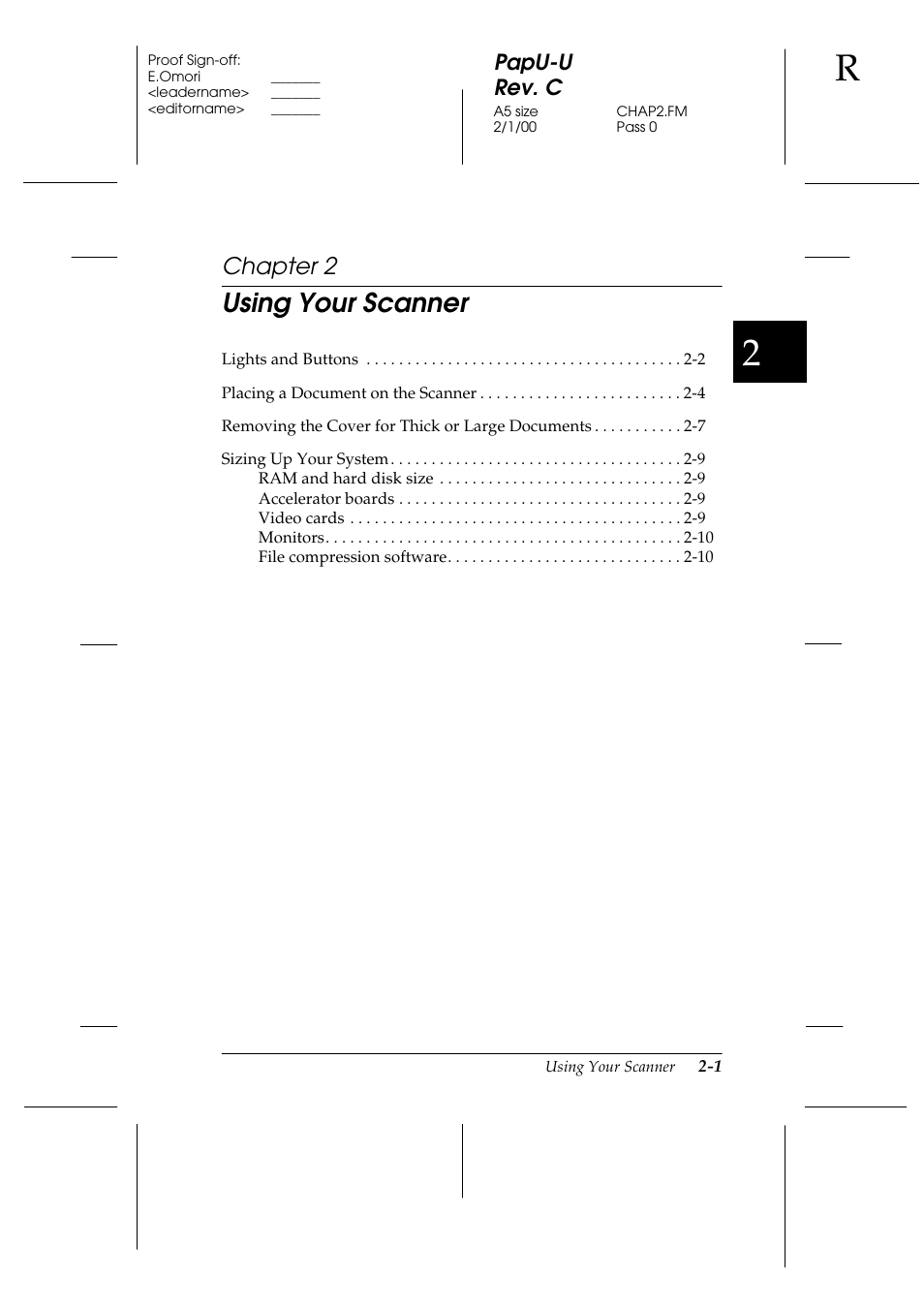 Using your scanner, Chapter 2, Papu-u rev. c | Epson GT-7000 User Manual | Page 37 / 120