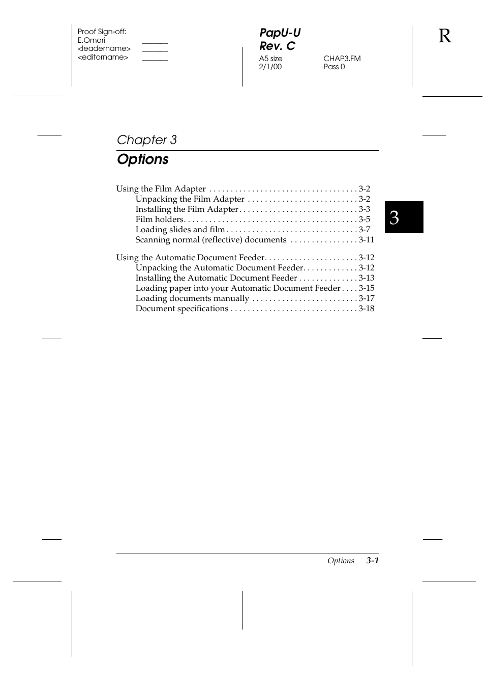Options, Chapter 3, Papu-u rev. c | Epson GT-7000 User Manual | Page 47 / 120