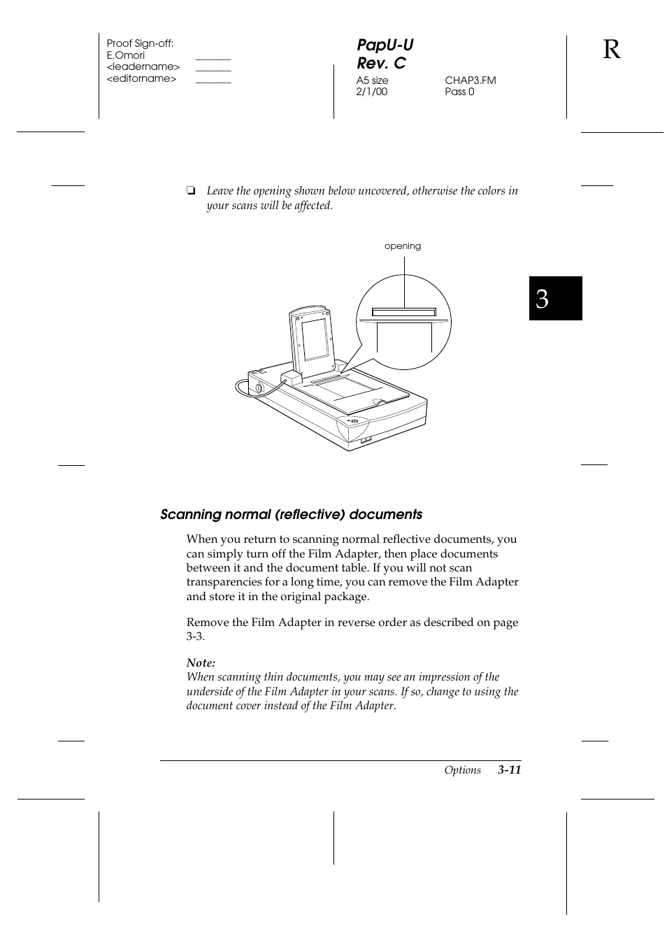 Scanning normal (reflective) documents, Scanning normal (reflective) documents -11, Papu-u rev. c | Epson GT-7000 User Manual | Page 57 / 120