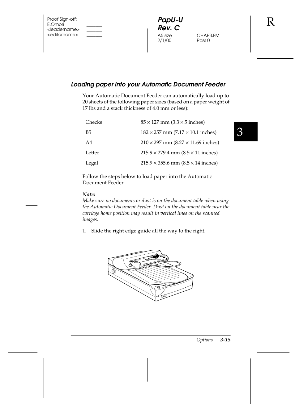 Loading paper into your automatic document feeder, Papu-u rev. c | Epson GT-7000 User Manual | Page 61 / 120