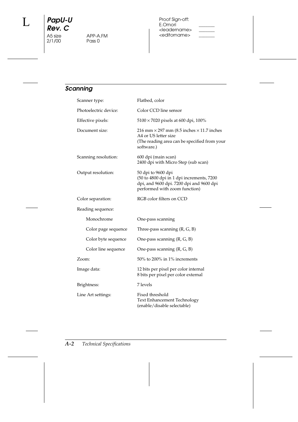 Scanning, Papu-u rev. c | Epson GT-7000 User Manual | Page 92 / 120