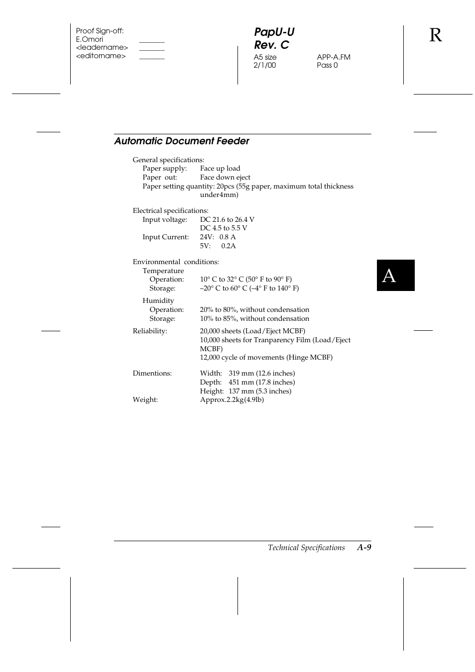 Automatic document feeder, Papu-u rev. c | Epson GT-7000 User Manual | Page 99 / 120