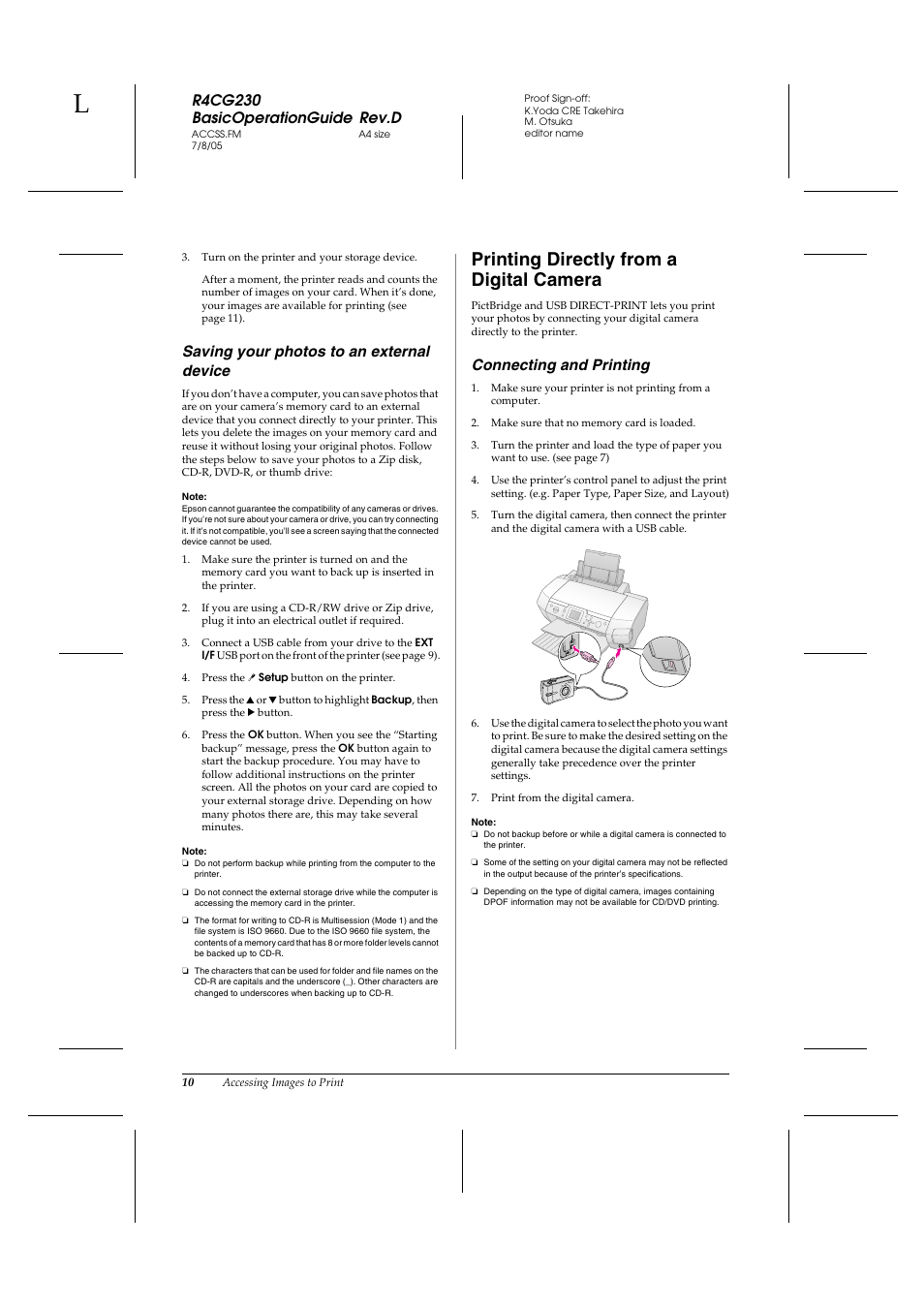 Printing directly from a digital camera, R4cg230 basicoperationguide rev.d, Saving your photos to an external device | Connecting and printing | Epson R340 User Manual | Page 10 / 40