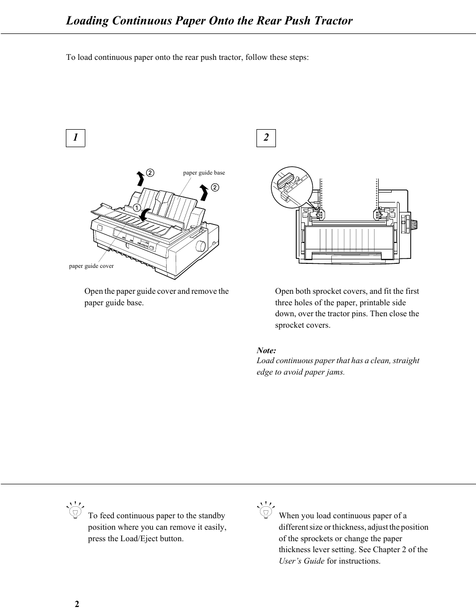 Loading continuous paper onto the rear, Push tractor | Epson 9-Pin Dot Matrix Printer FX-980 User Manual | Page 2 / 16