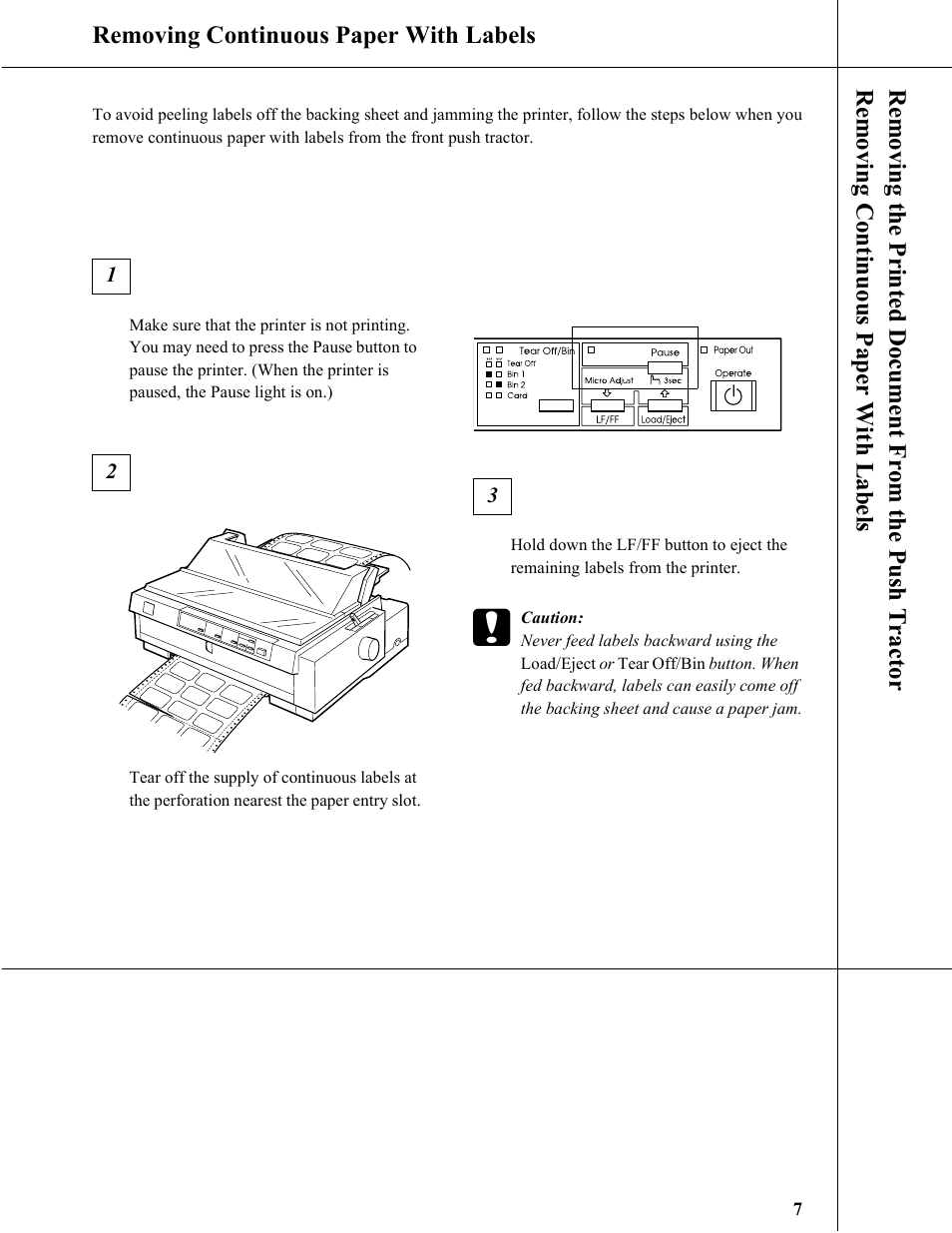 Removing continuous paper with labels | Epson 9-Pin Dot Matrix Printer FX-980 User Manual | Page 7 / 16