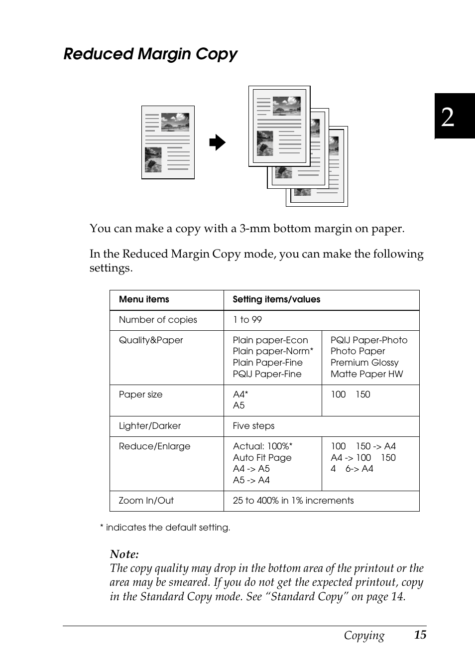 Reduced margin copy | Epson Stylus CX3100 User Manual | Page 22 / 57