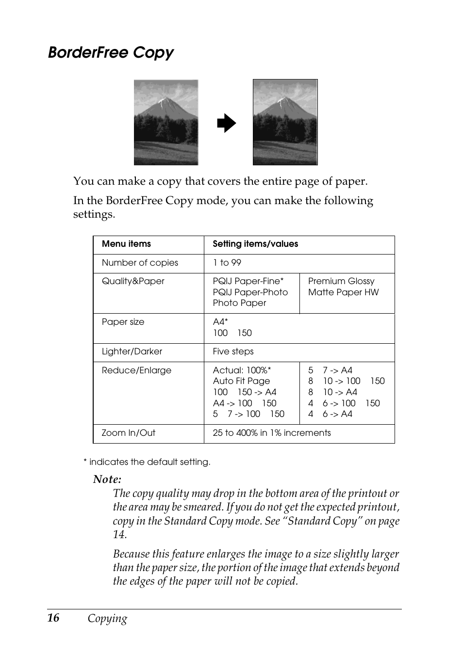 Borderfree copy, Copying | Epson Stylus CX3100 User Manual | Page 23 / 57