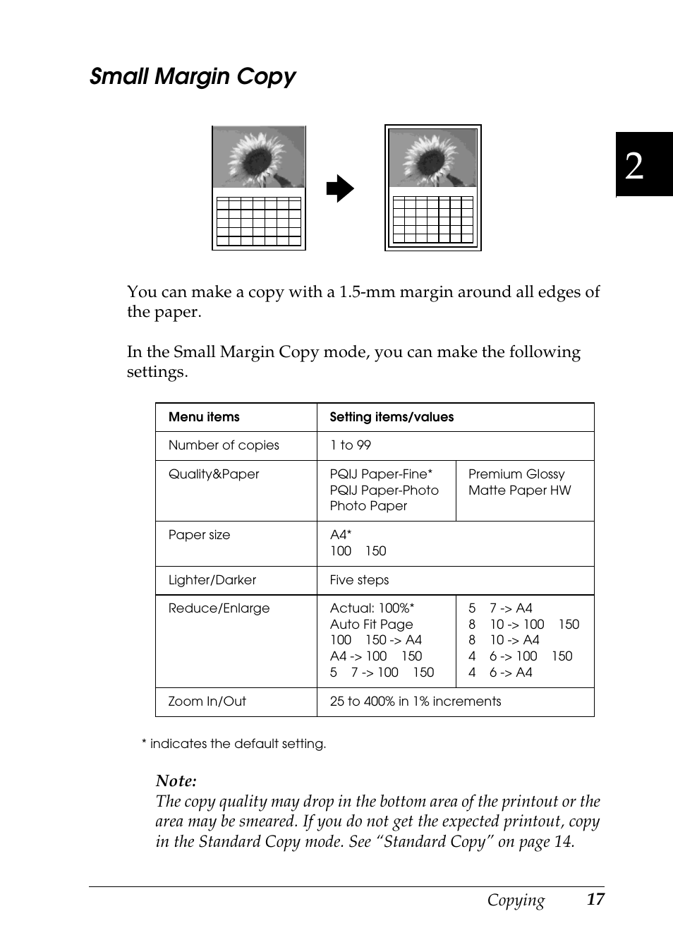 Small margin copy | Epson Stylus CX3100 User Manual | Page 24 / 57