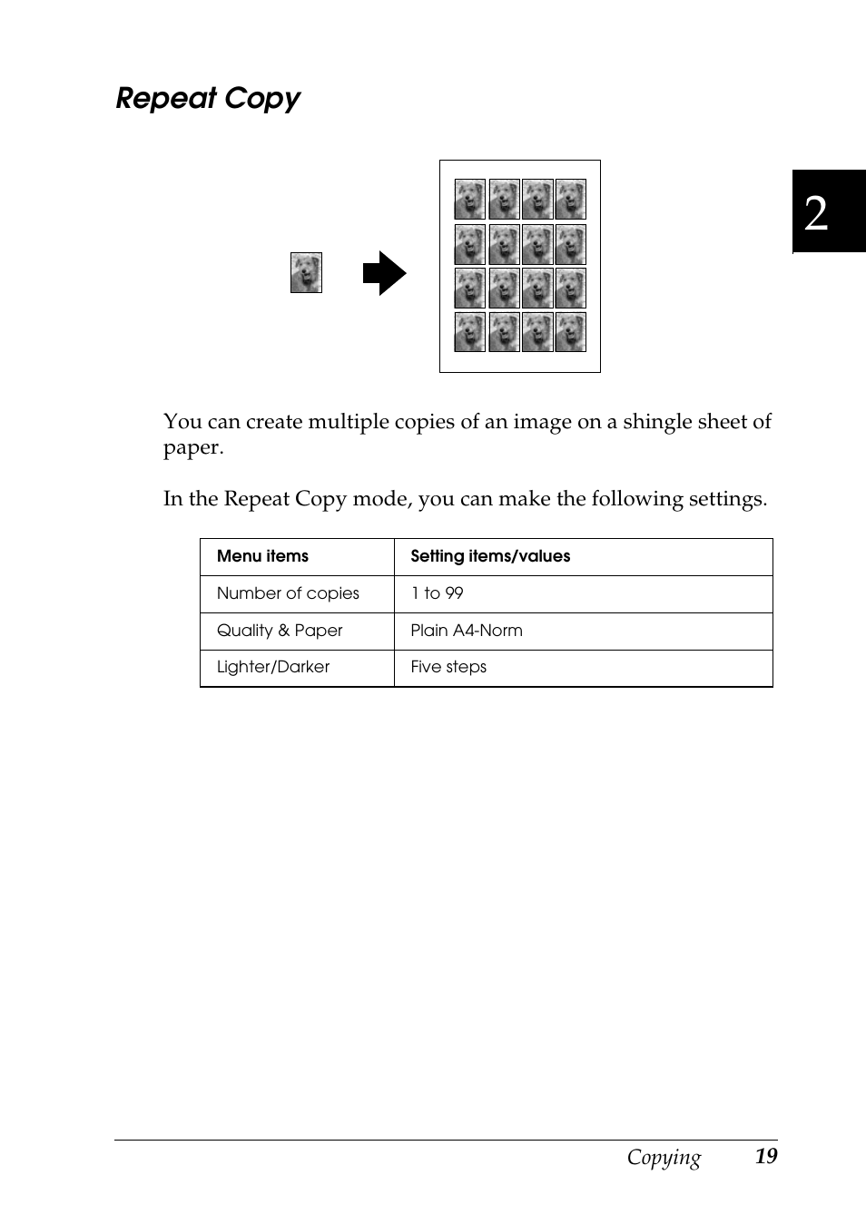 Repeat copy | Epson Stylus CX3100 User Manual | Page 26 / 57