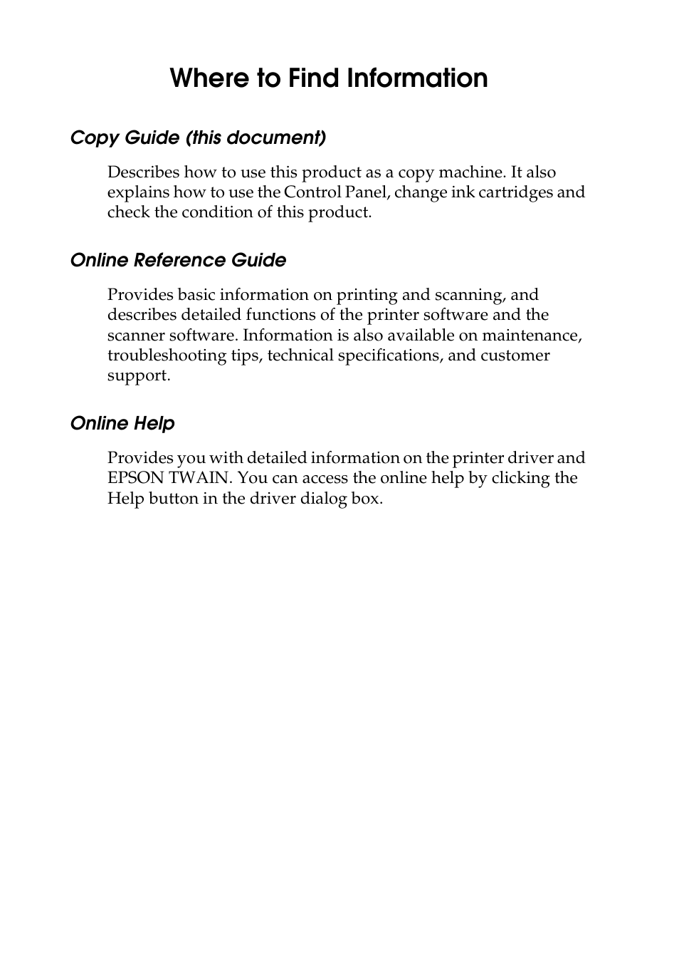 Where to find information | Epson Stylus CX3100 User Manual | Page 3 / 57