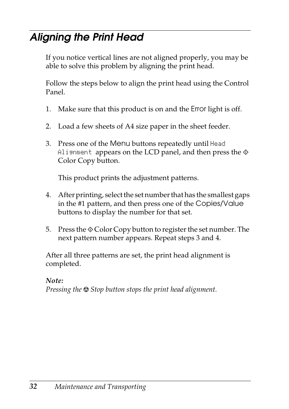 Aligning the print head | Epson Stylus CX3100 User Manual | Page 39 / 57