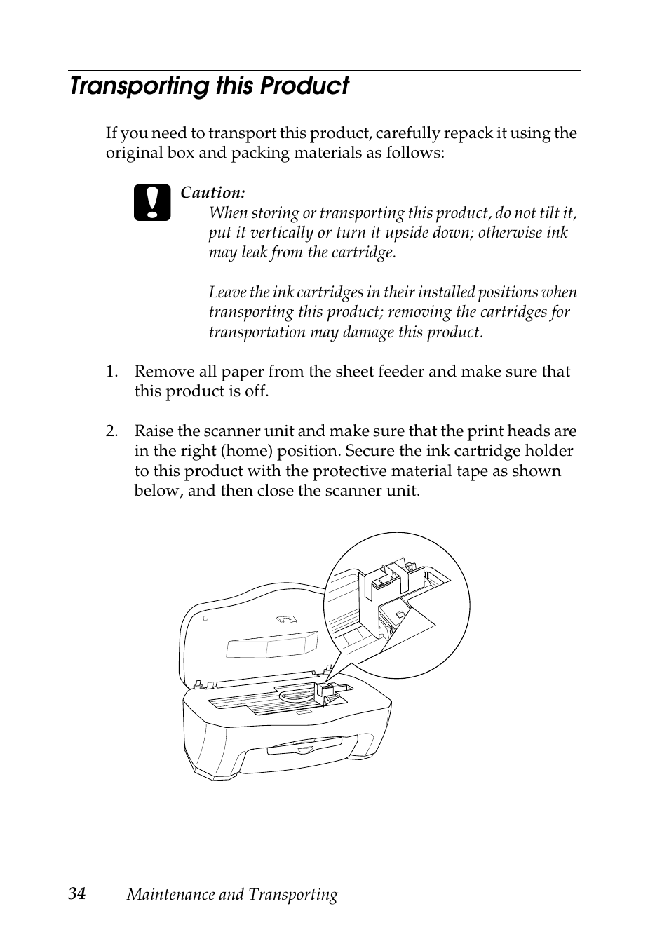 Transporting this product | Epson Stylus CX3100 User Manual | Page 41 / 57
