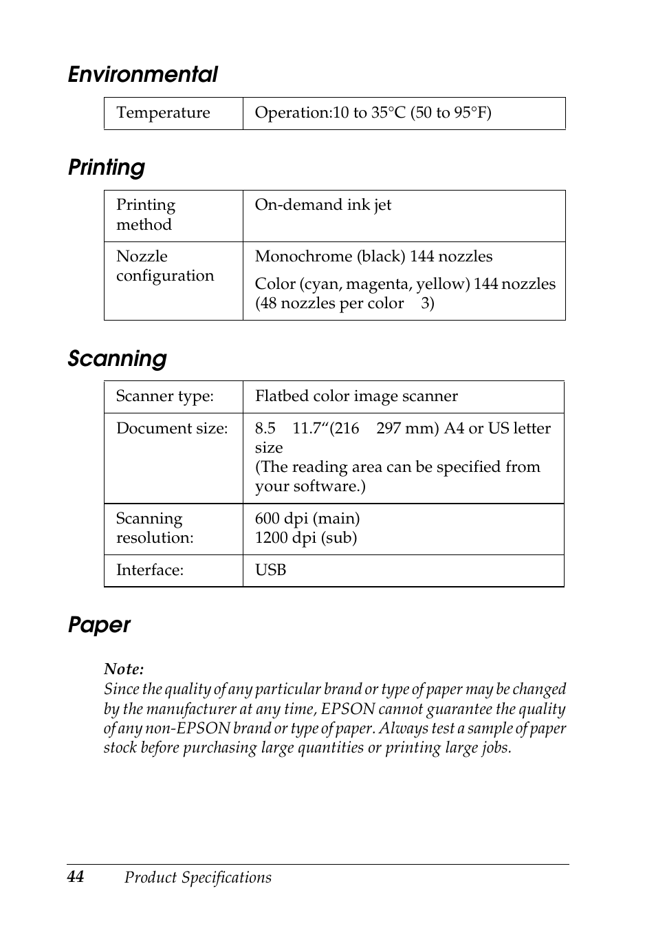 Environmental, Printing, Scanning | Paper, Environmental printing scanning paper | Epson Stylus CX3100 User Manual | Page 51 / 57