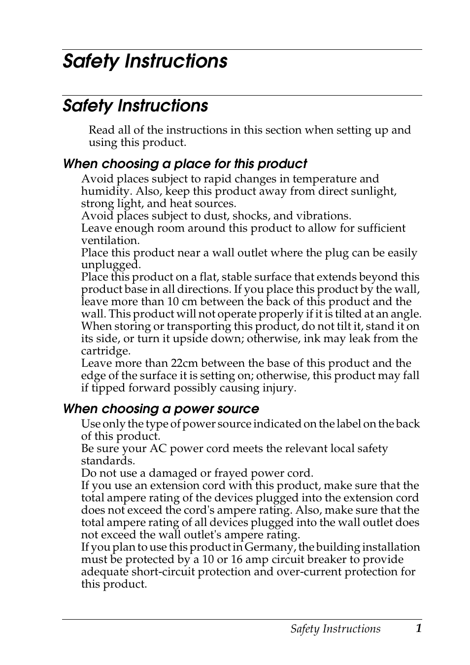 Safety instructions | Epson Stylus CX3100 User Manual | Page 8 / 57