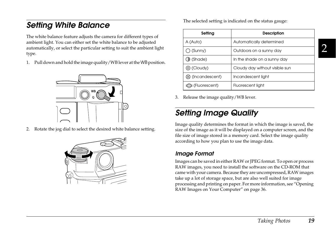Setting white balance, Setting image quality, Setting white balance setting image quality | Epson R-D1s User Manual | Page 19 / 48