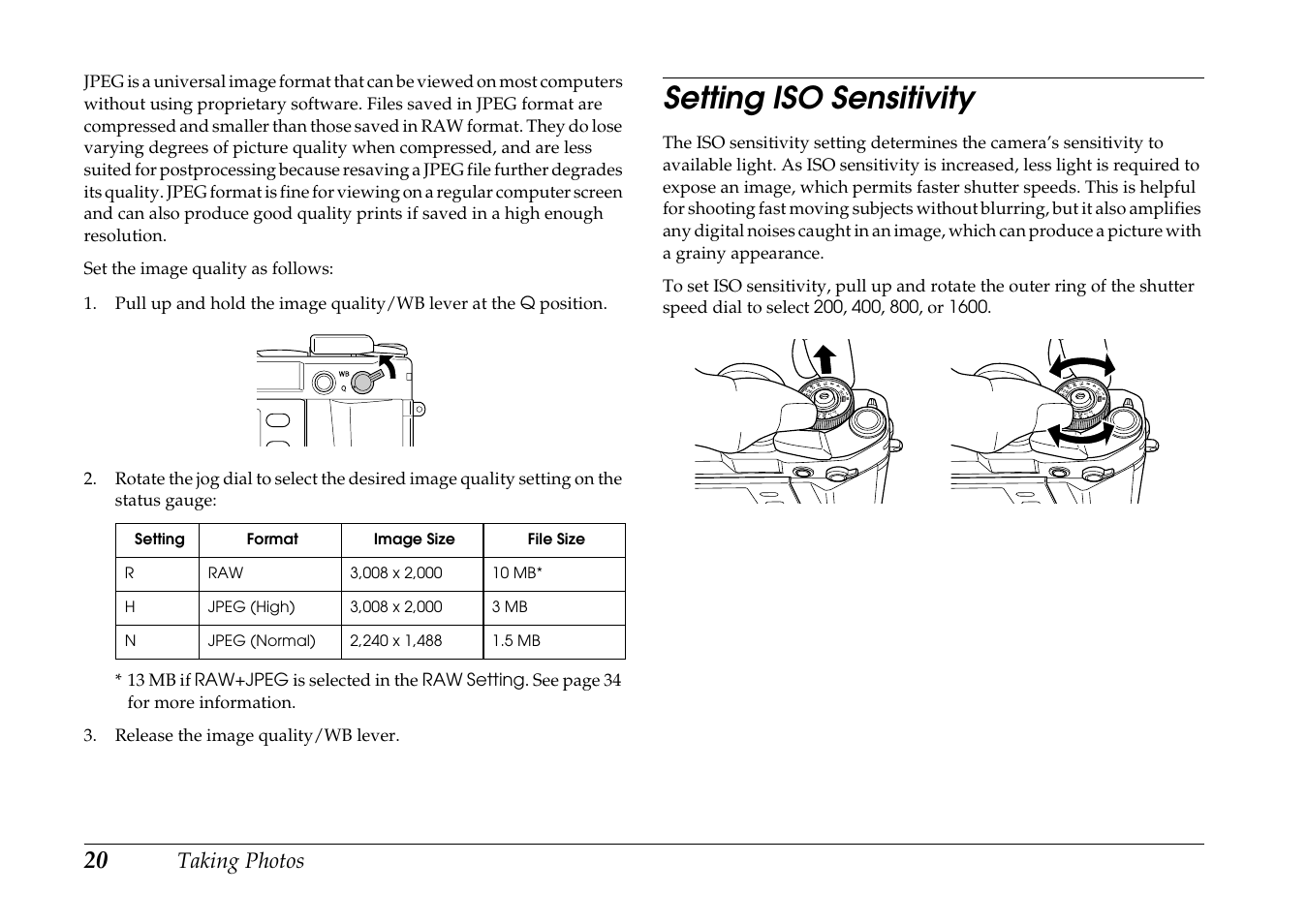 Setting iso sensitivity | Epson R-D1s User Manual | Page 20 / 48