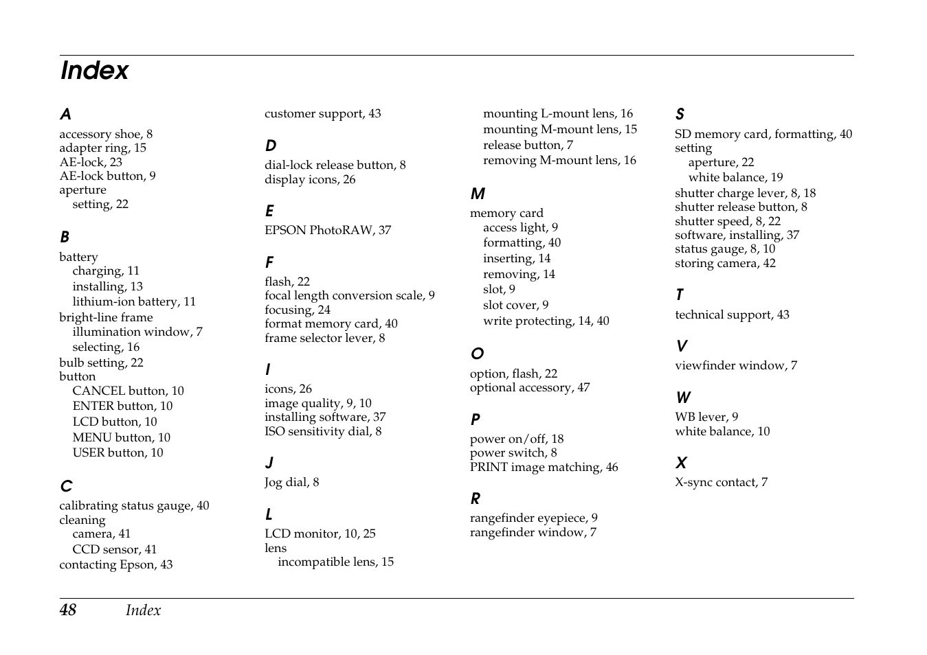 Index | Epson R-D1s User Manual | Page 48 / 48