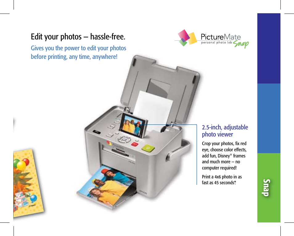 Snap, Edit your photos — hassle-free | Epson 870 User Manual | Page 5 / 8