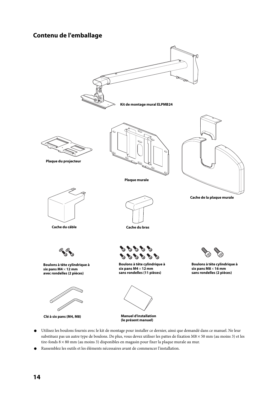 14 contenu de l'emballage | Epson ELPMB24 User Manual | Page 14 / 52