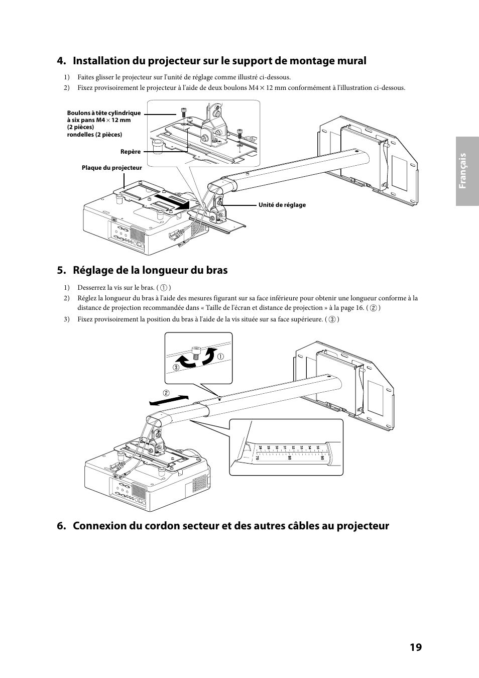 Réglage de la longueur du bras, Fra n ça is | Epson ELPMB24 User Manual | Page 19 / 52