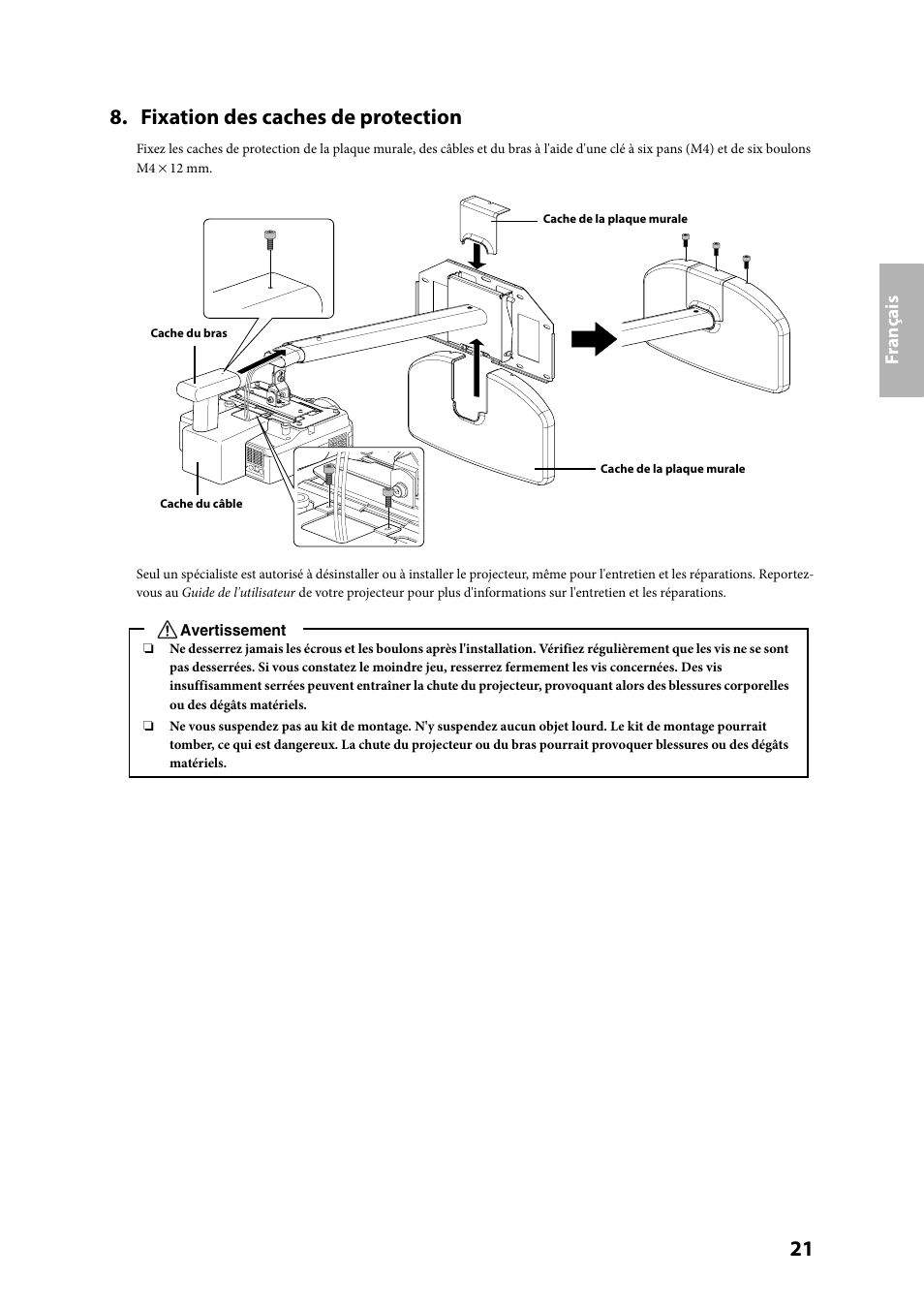 Fixation des caches de protection | Epson ELPMB24 User Manual | Page 21 / 52