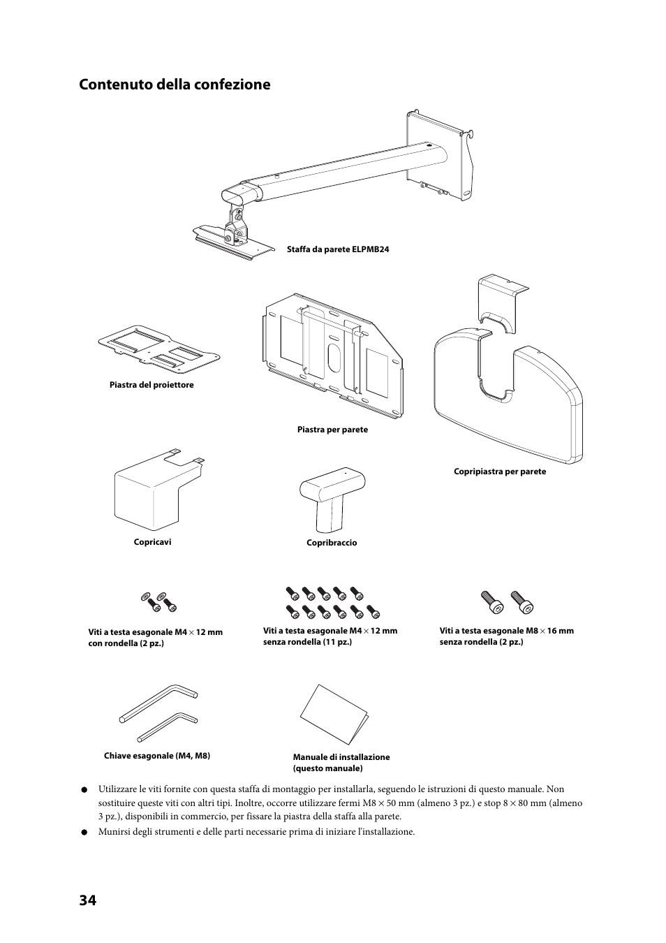 34 contenuto della confezione | Epson ELPMB24 User Manual | Page 34 / 52