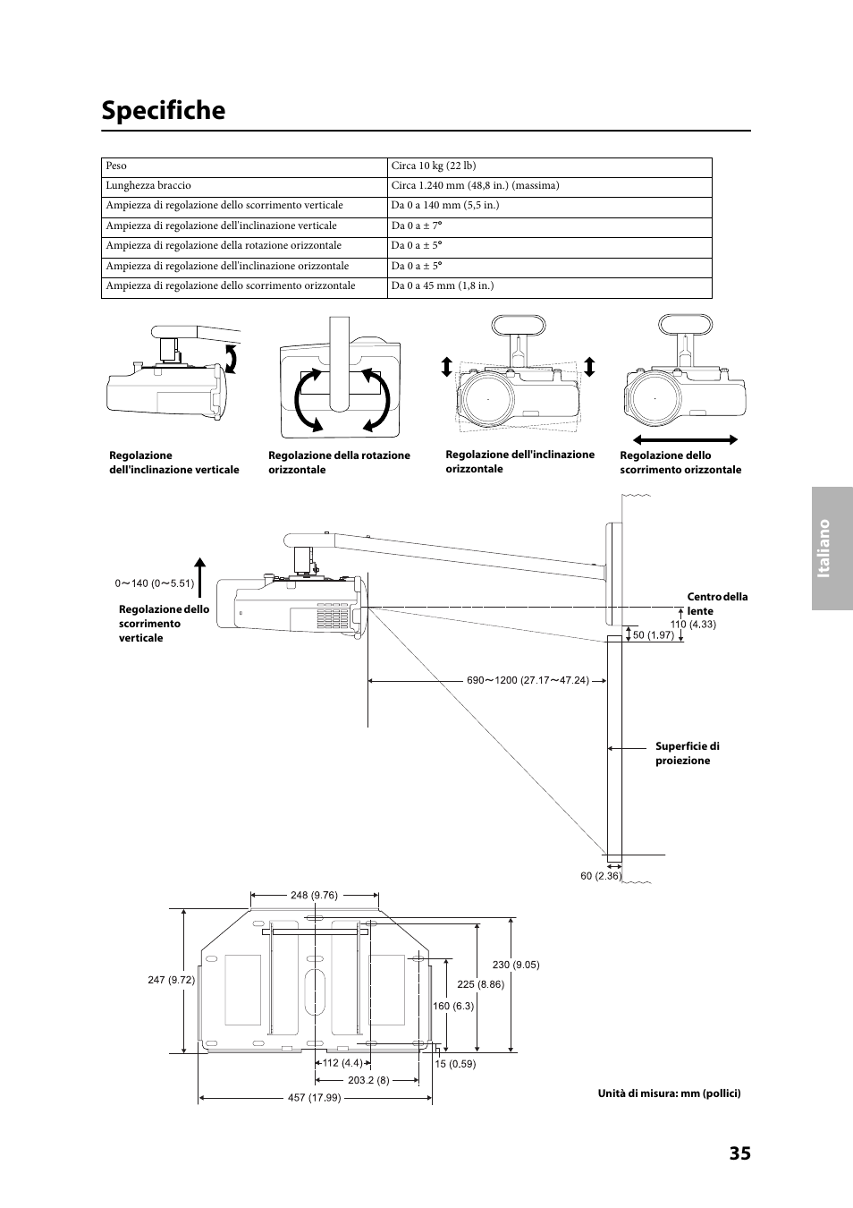 Specifiche, Ita lia no | Epson ELPMB24 User Manual | Page 35 / 52