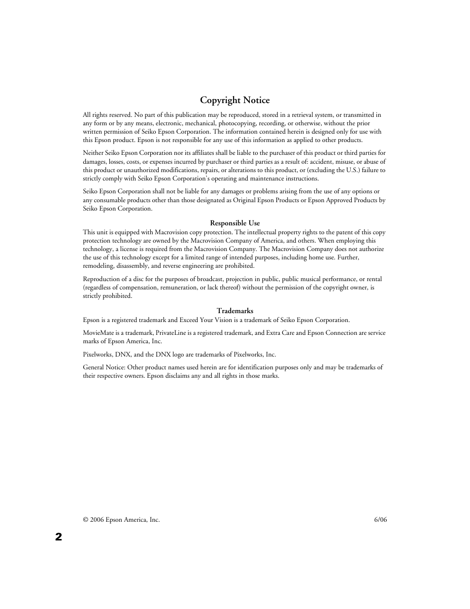 Copyright notice | Epson MovieMate 30s User Manual | Page 2 / 80