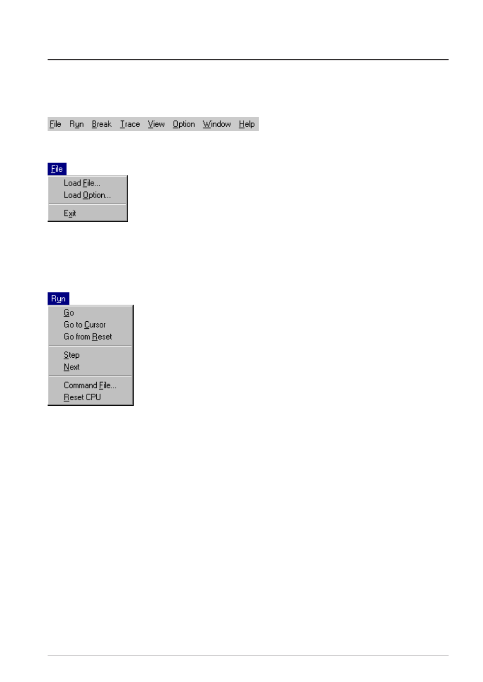 6 menu, 1 menu structure, 2 [file] menu | 3 [run] menu | Epson S5U1C62000A User Manual | Page 145 / 255