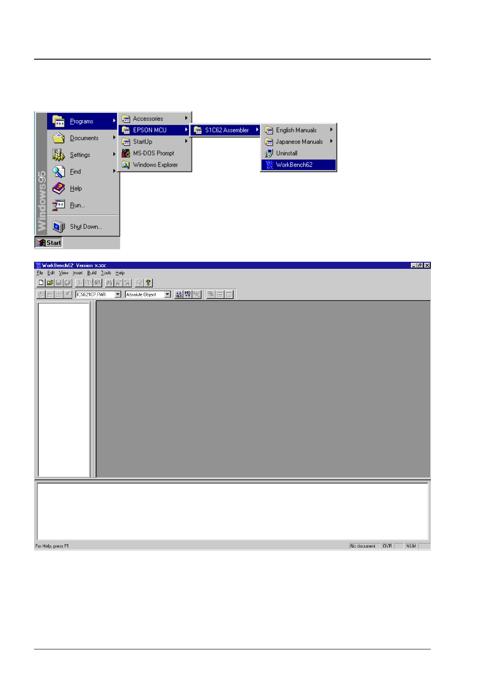 2 development using work bench, 1 starting up the work bench | Epson S5U1C62000A User Manual | Page 20 / 255