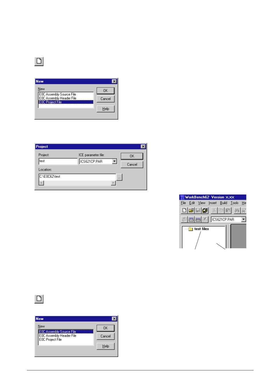 2 creating a new project, 3 editing source files | Epson S5U1C62000A User Manual | Page 21 / 255